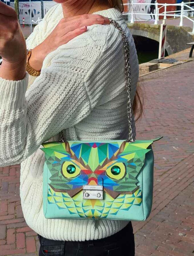 tas met uil ogen groen kurk