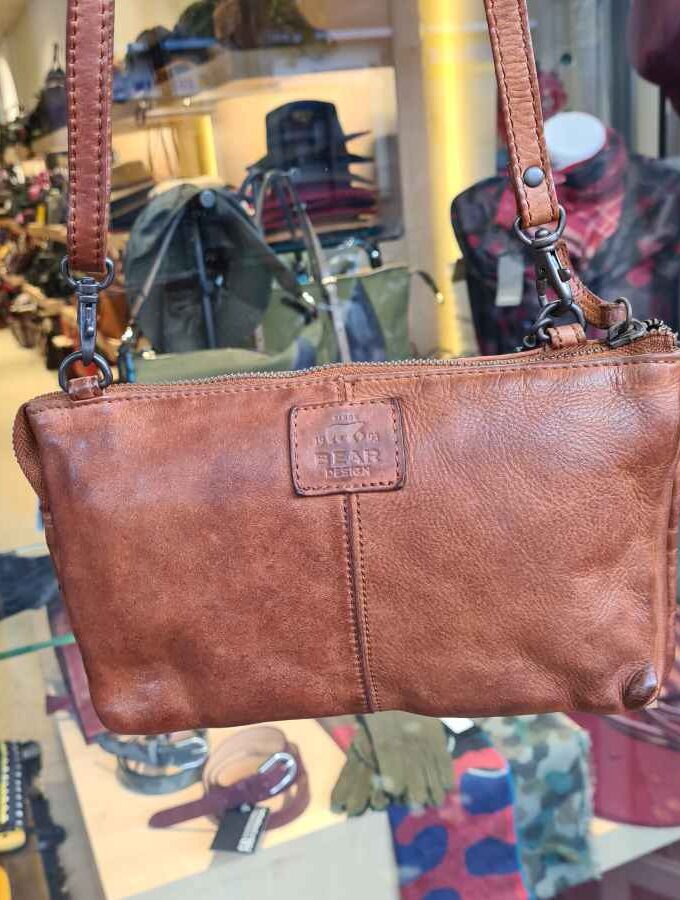 Bear Design kleine schoudertas vakjes in cognac