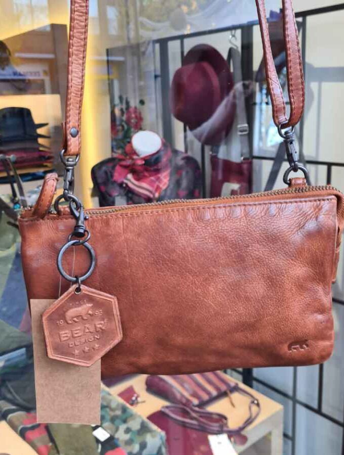 Bear Design kleine schoudertas vakjes in cognac