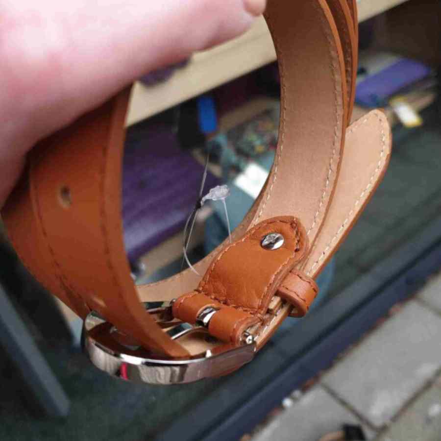 Leren riem 25mm zilveren gesp in cognac
