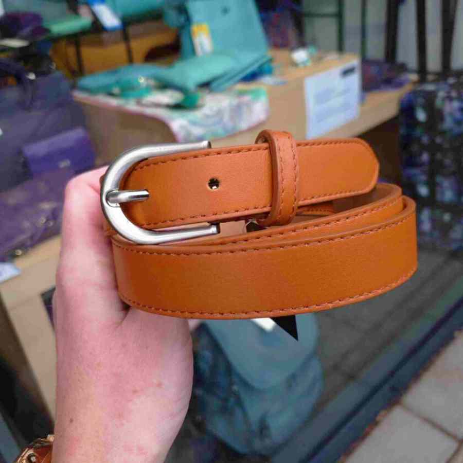 Leren riem 25mm zilveren gesp in cognac