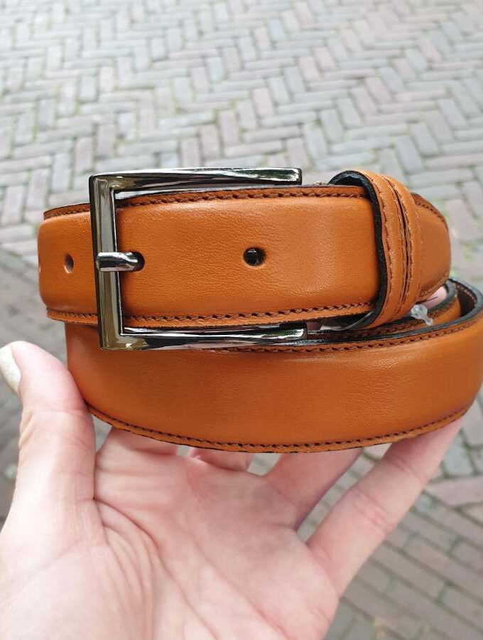 cognac leren herenriem