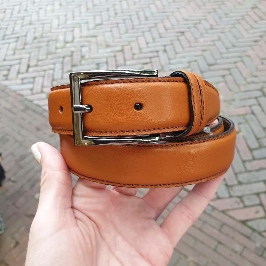cognac leren herenriem