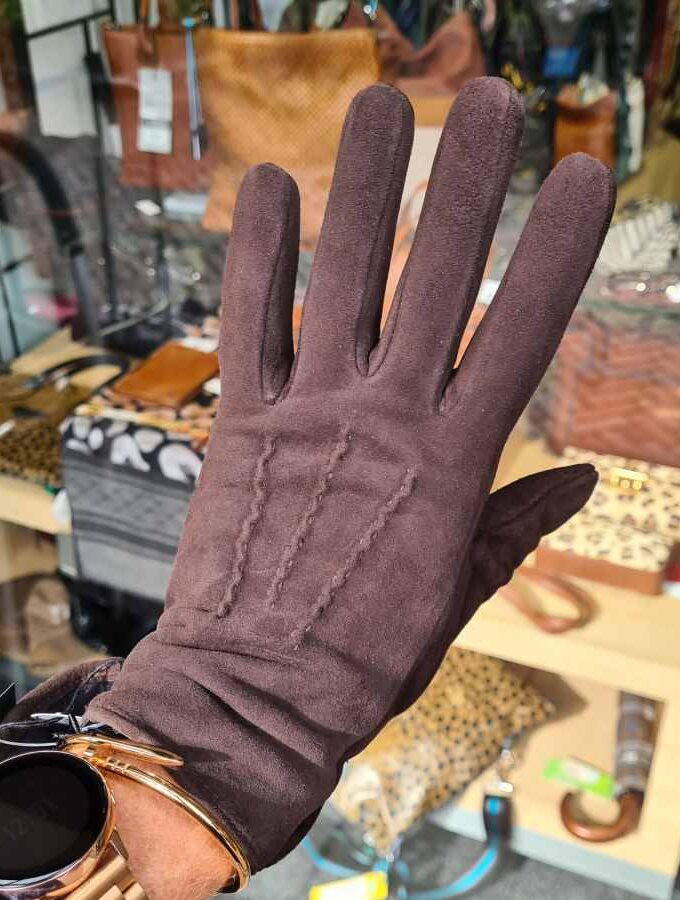 Bruin leren handschoen dames fleece voering