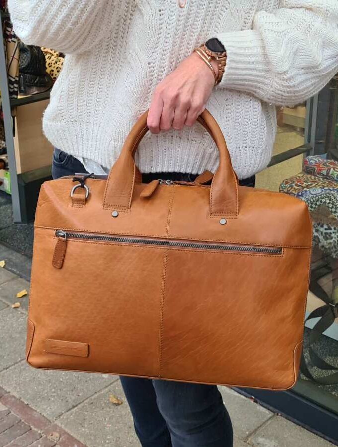Cognac leren werktas Plevier 351 twee vakken