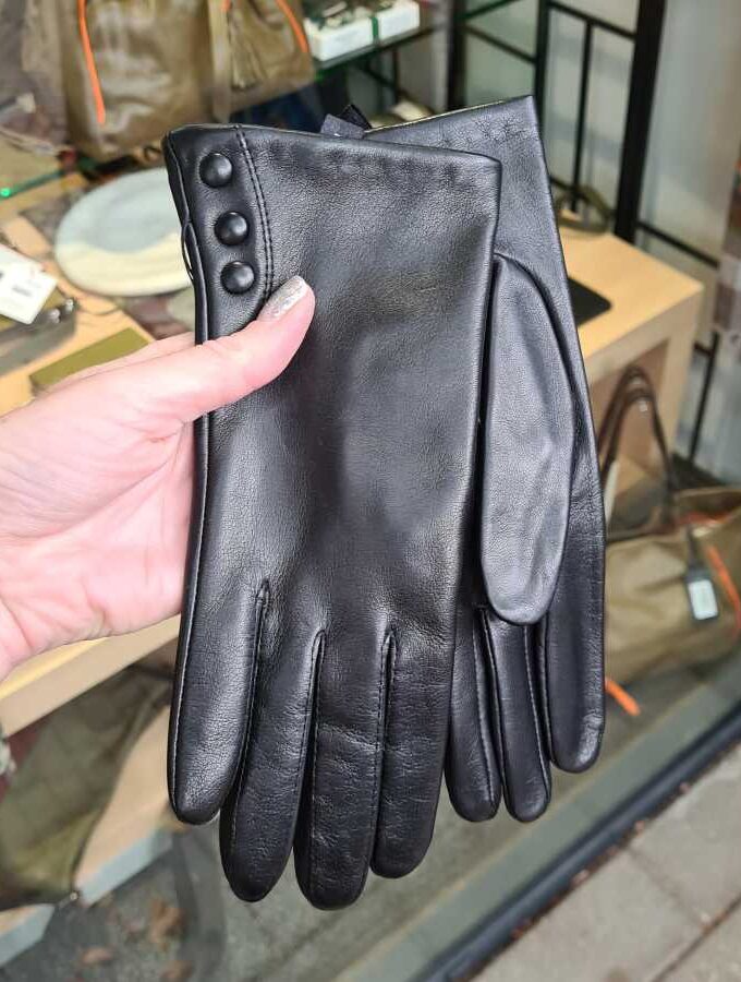 Dames handschoenen glad leer dopjes zwart (1)