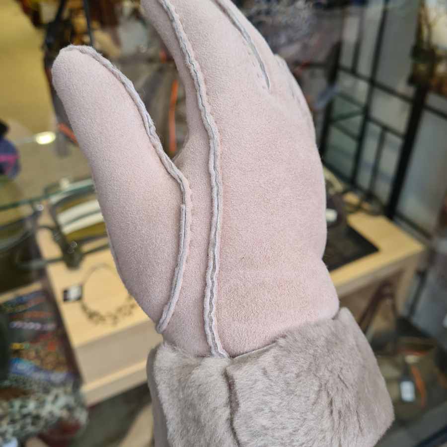 Dames handschoenen wol met rand in beige