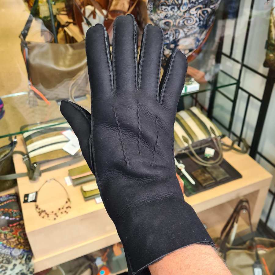 Heren handschoenen met vacht in zwart
