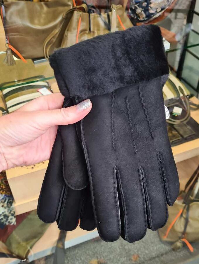 Heren handschoenen met vacht in zwart