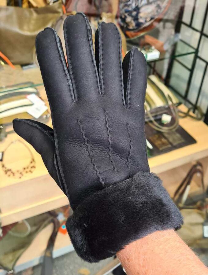 Heren handschoenen met vacht in zwart