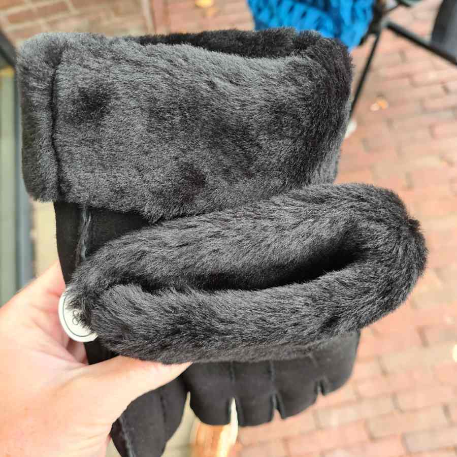 Heren handschoenen met vacht in zwart