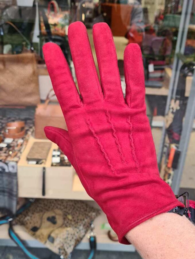 Rode leren handschoen dames fleece voering