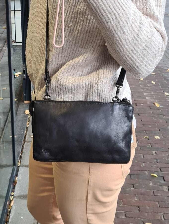 Zwarte leren clutch Bear Design