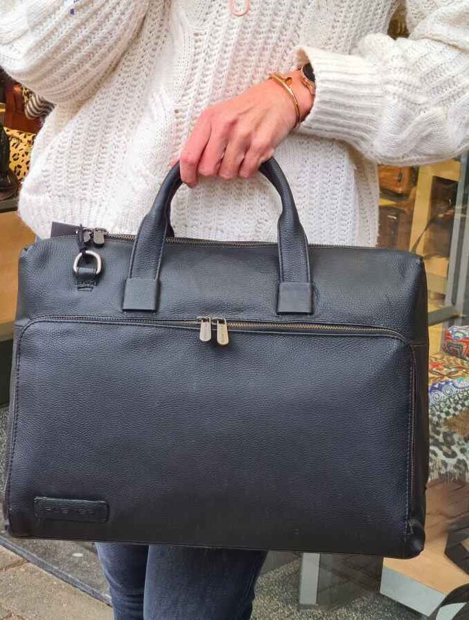 Zwarte leren werktas Plevier Transonic 15,6 inch