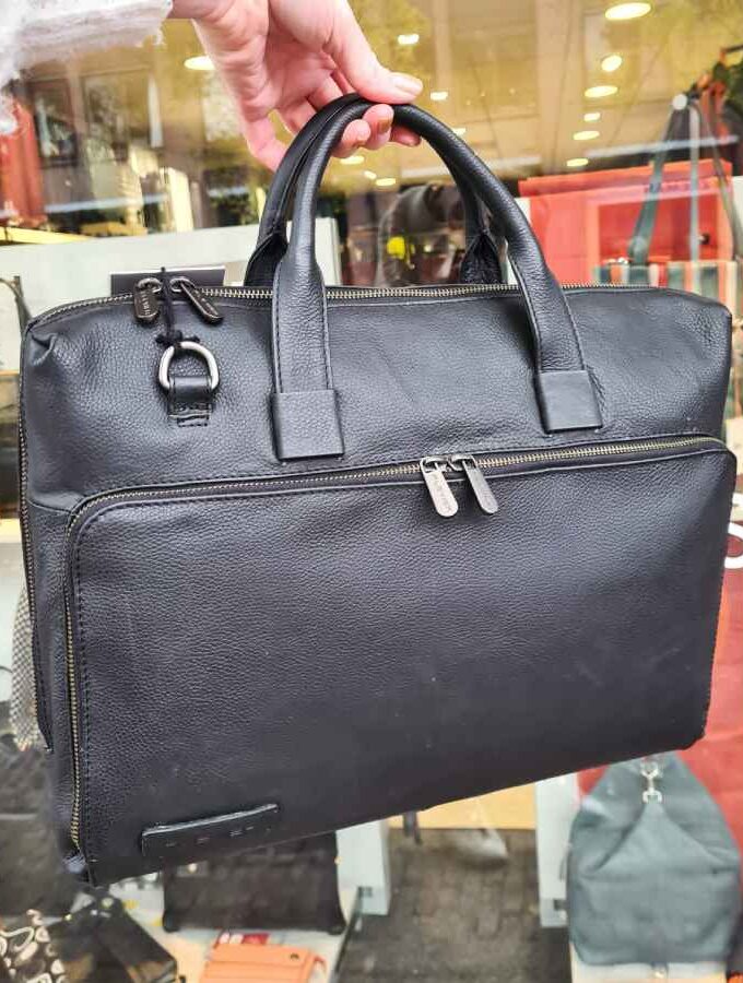 Zwarte leren werktas Plevier Transonic 15,6 inch