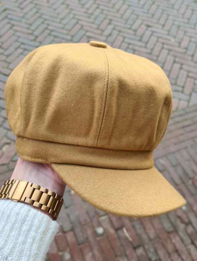 Beige wollen pet met elastiek dames