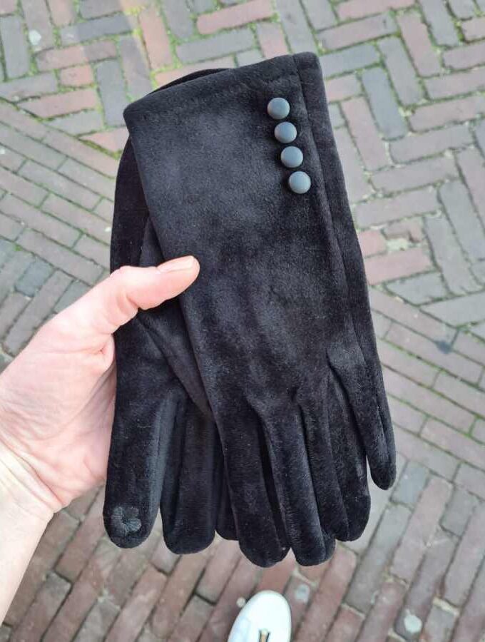 Satijnen handschoenen zwart dopjes