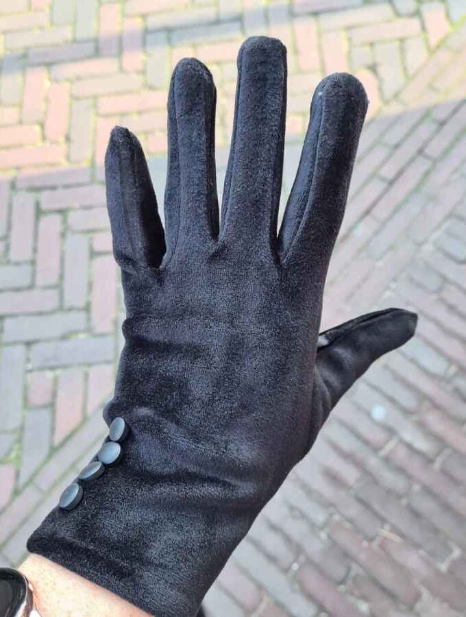 Satijnen handschoenen zwart dopjes