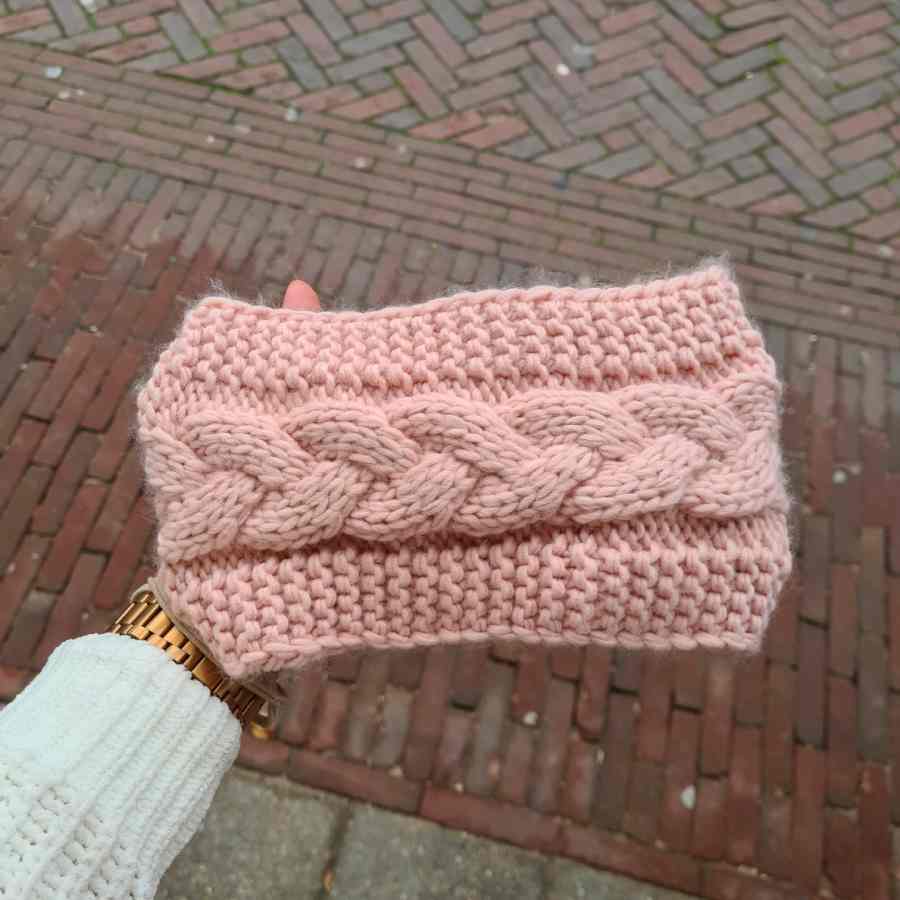 Hoofdband dames winter gevlochten roze