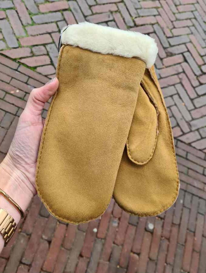 Wanten dames wol camel met rand warm