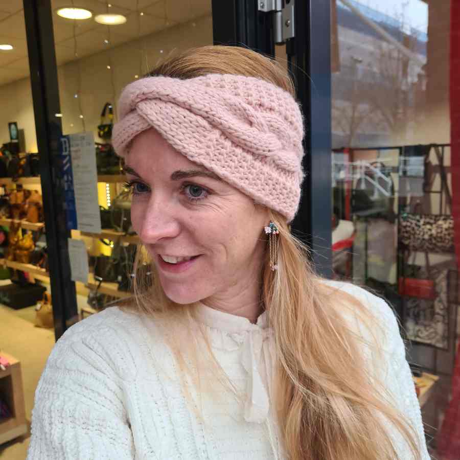Hoofdband dames winter gevlochten roze