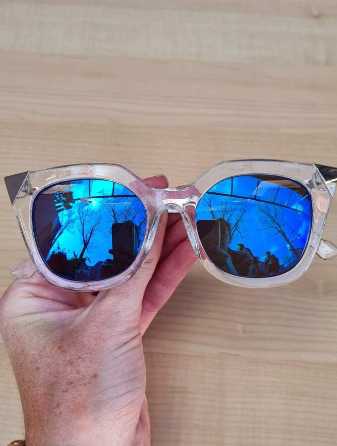 zonnebril transparant blauwe glazen