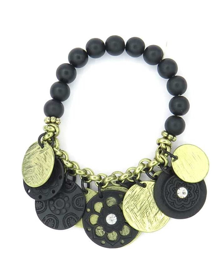 Zwarte armband met gouden en zwarte bedels