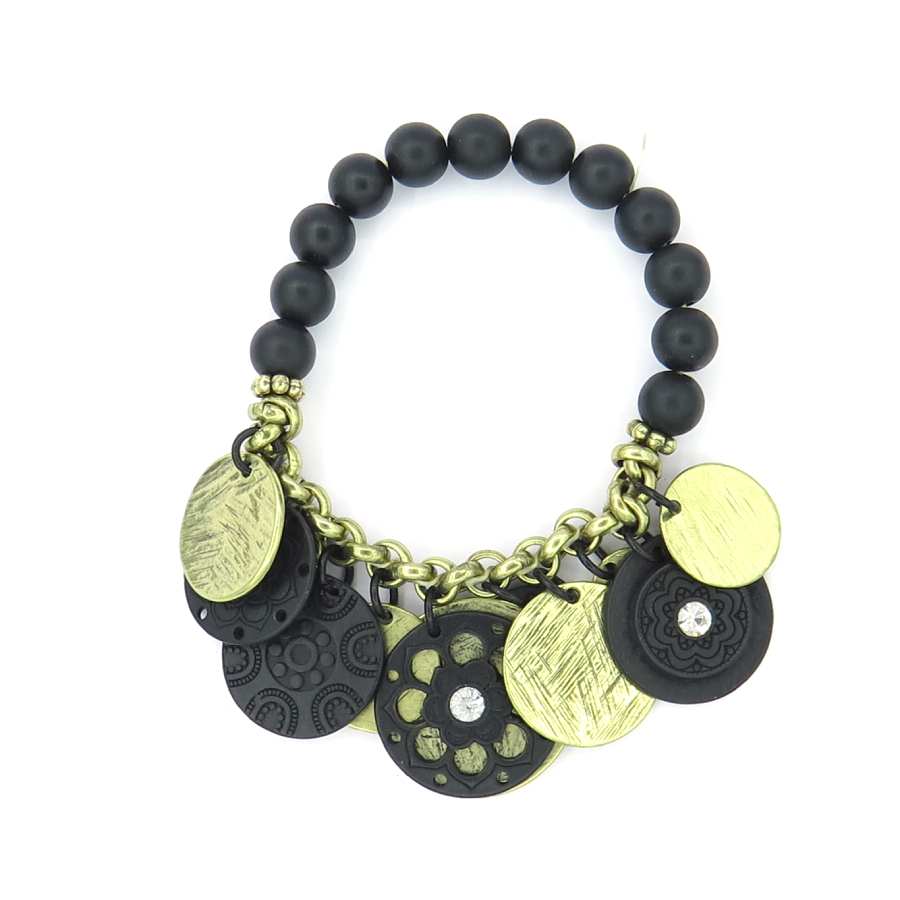 Zwarte armband met gouden en zwarte bedels