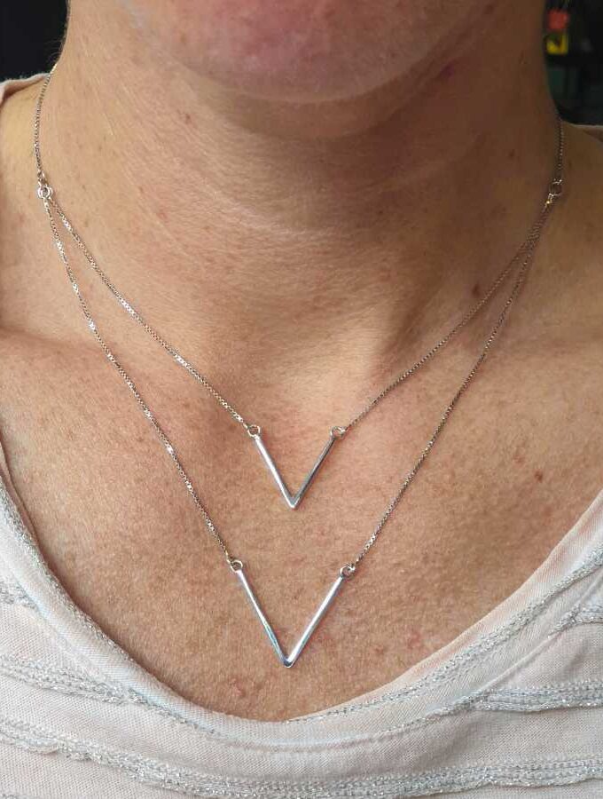 Dubbele ketting echt zilver driehoeken