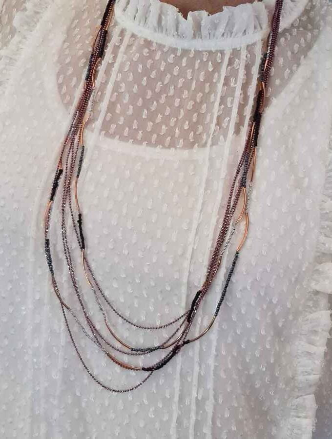 Lange ketting paars en rosé