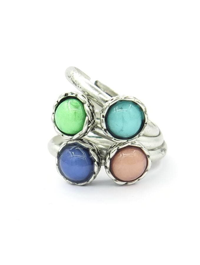 Ringen los ronde stenen blauw groen en roze