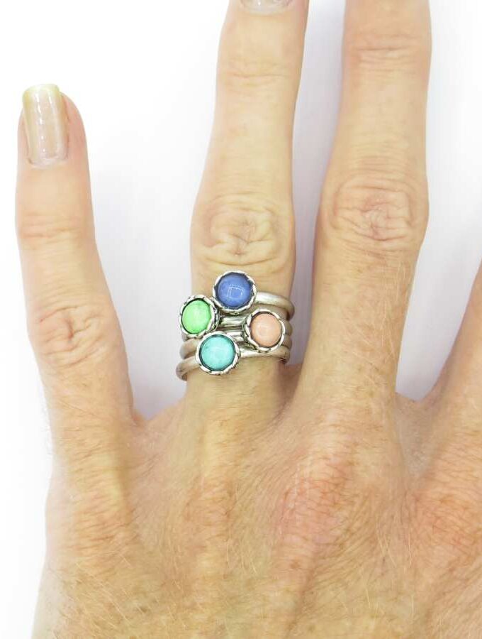 Ringen los ronde stenen blauw groen en roze
