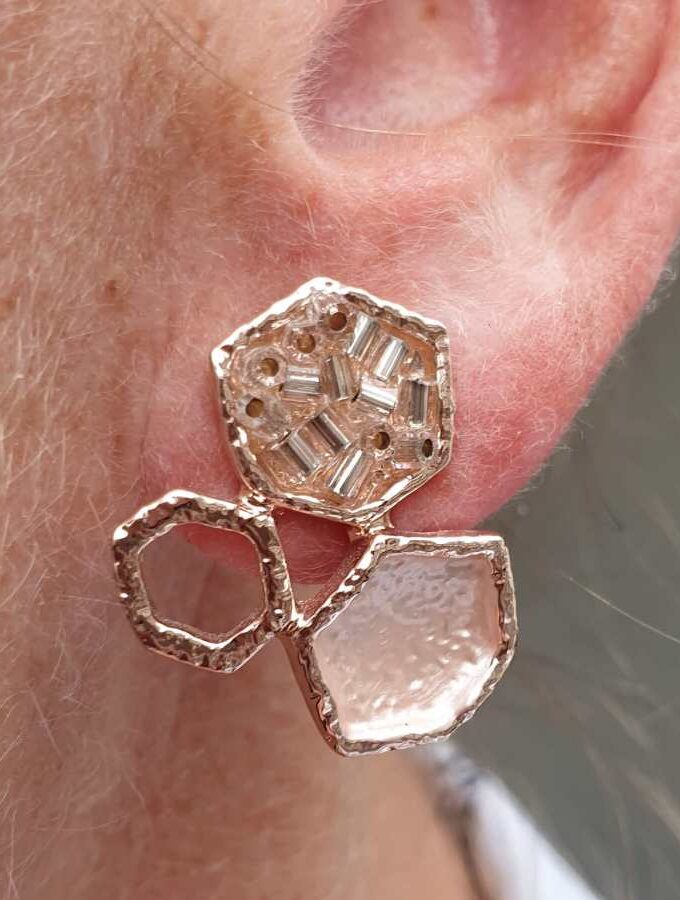 Oorbellen rose zeshoeken