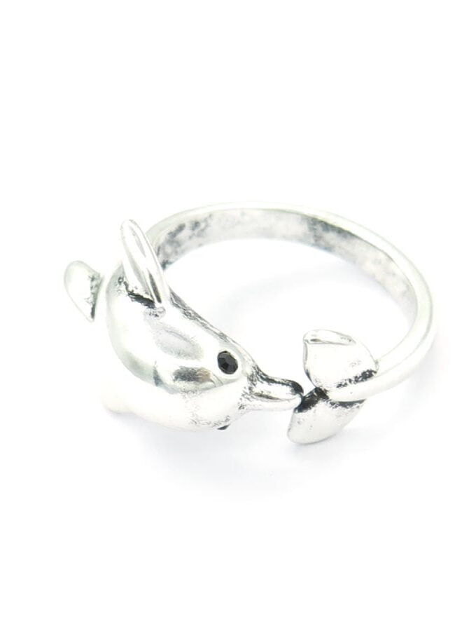 Ring zilverkleurig dolfijn rond