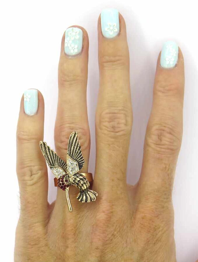 Ring rosé kolibrie stenen