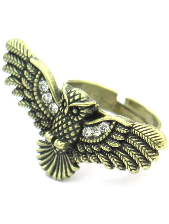 Ring goudkleur uil en steentjes