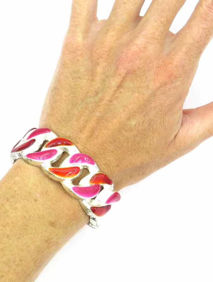 Armband roze en rode schakels zilver