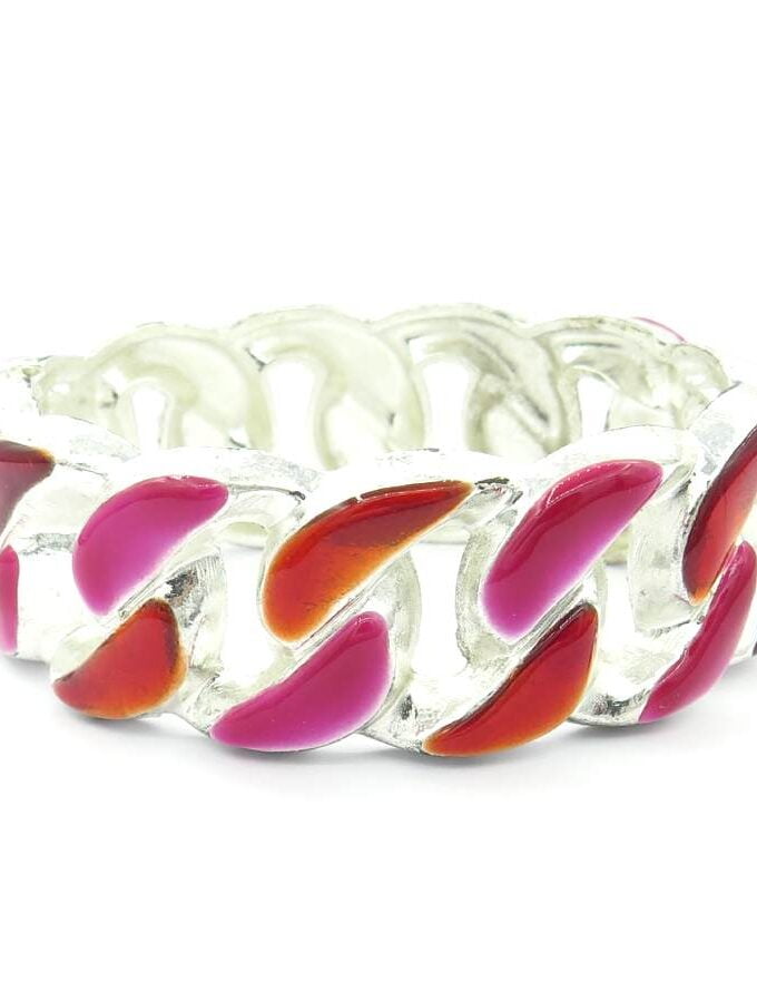 Armband roze en rode schakels zilver