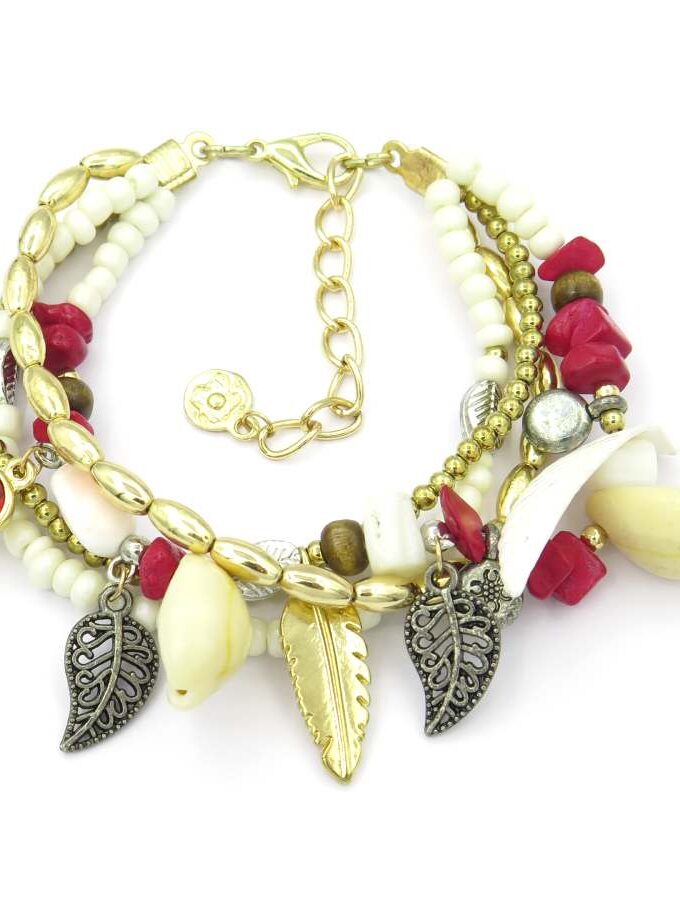 Armband schelpen kraaltjes rood met wit