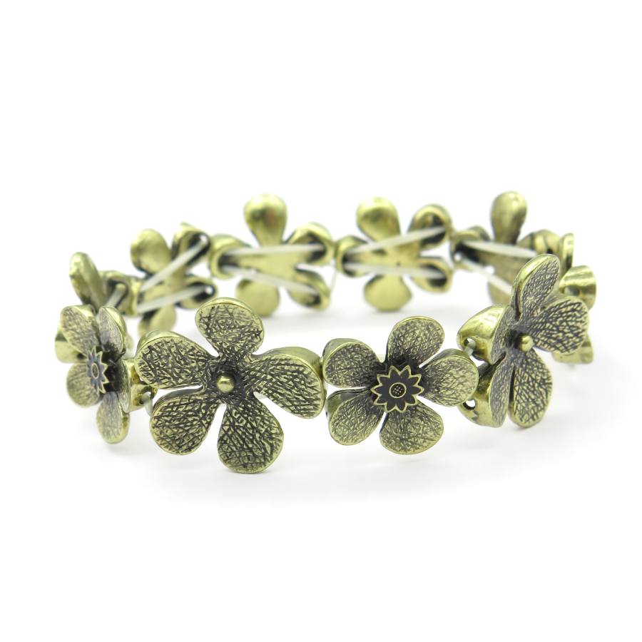 Armband bloemen elastiek goudkleur