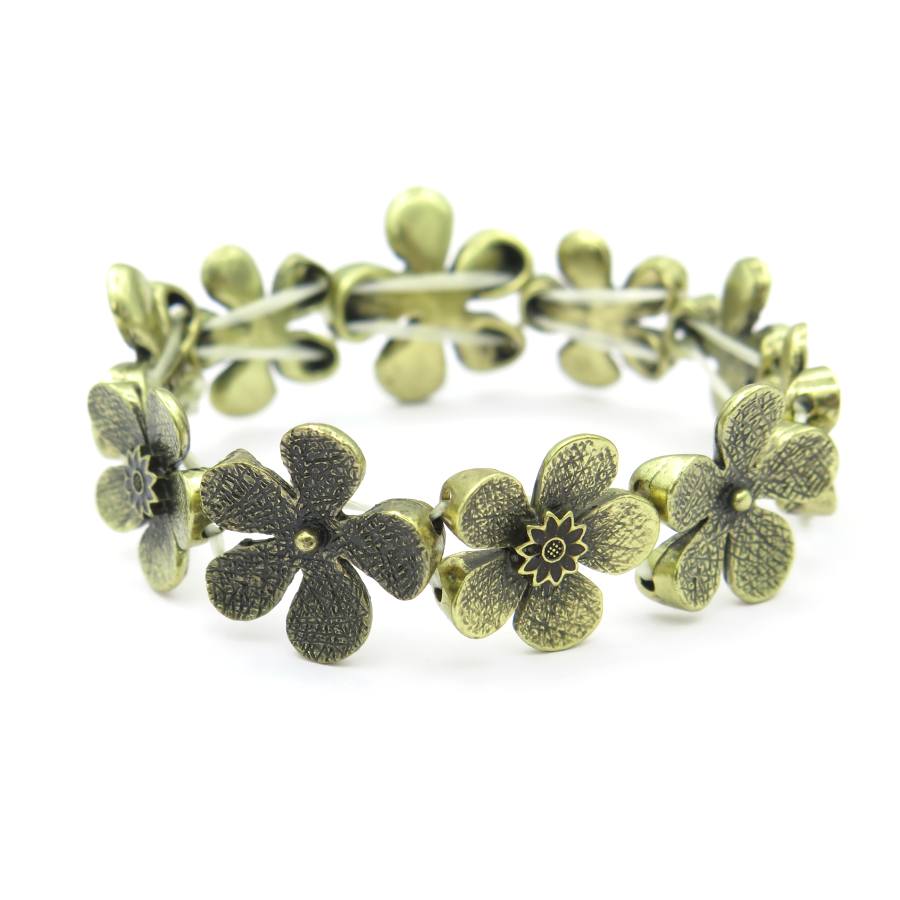 Armband bloemen elastiek goudkleur - Afbeelding 2