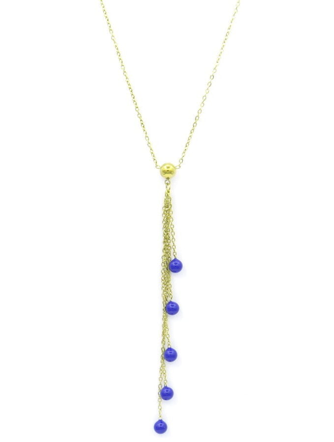 Ketting goudkleur blauwe bollen