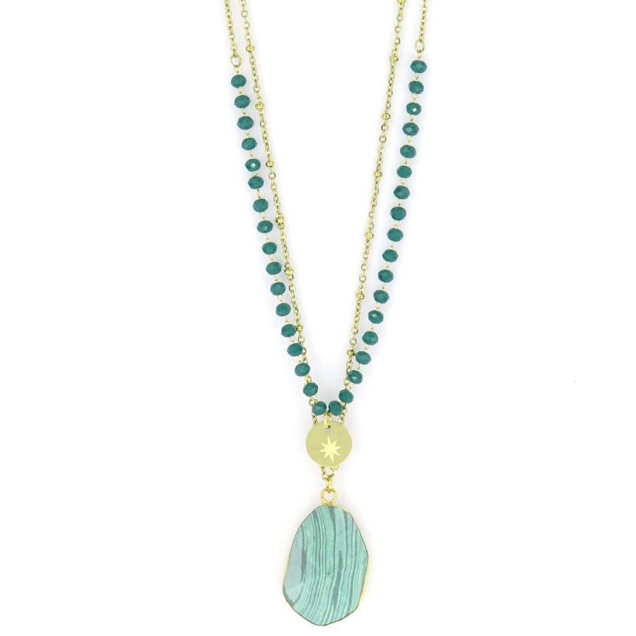 Lange ketting met echte steen hanger groen