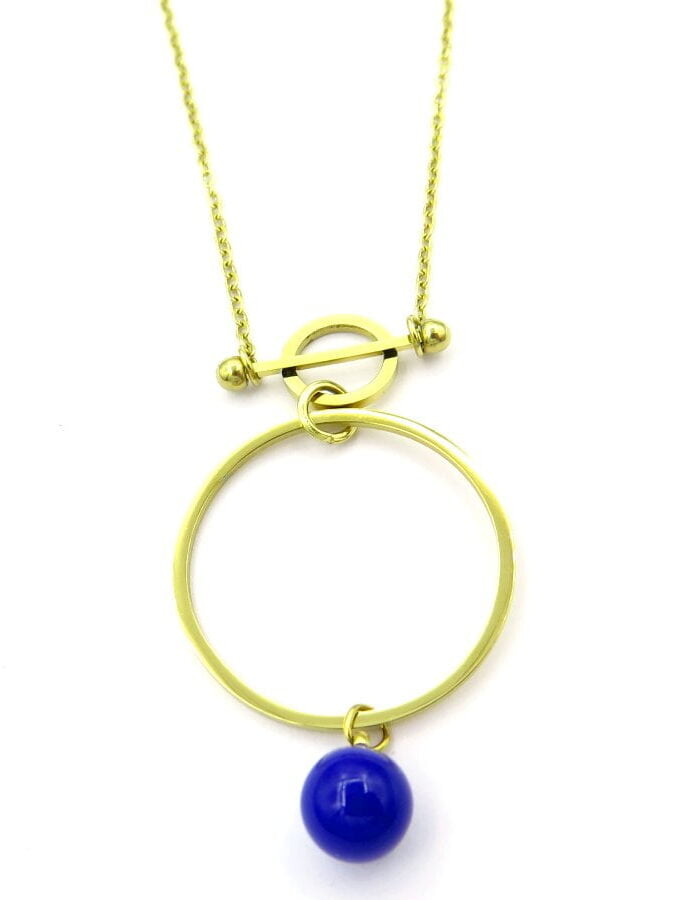 Ketting ronde hanger en blauwe steen