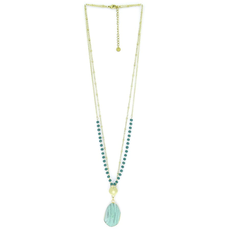 Lange ketting met echte steen hanger groen - Afbeelding 2
