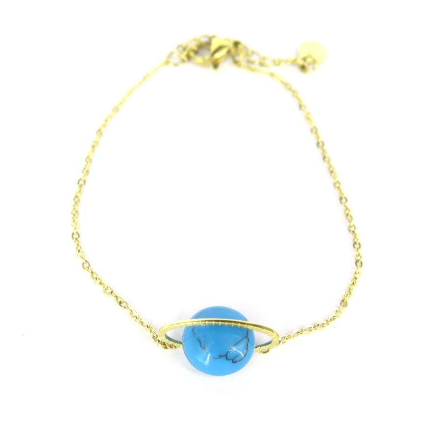 Goudkleurige armband blauwe steen - Afbeelding 2