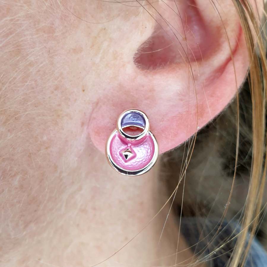 Oorbellen roze en paars cirkels