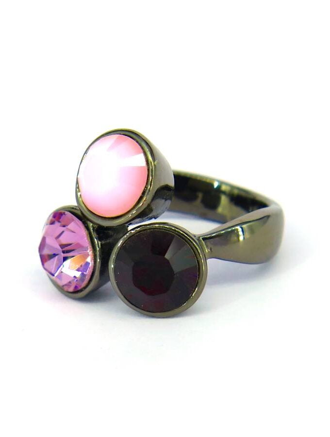 Ring cirkels roze rode stenen elastiek