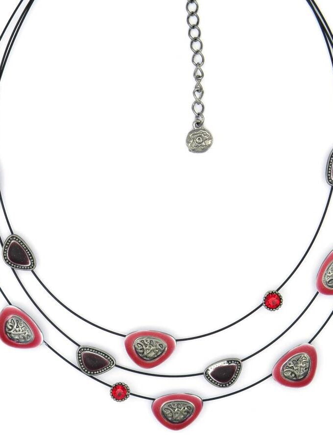 Korte ketting staaldraad rood met zwart
