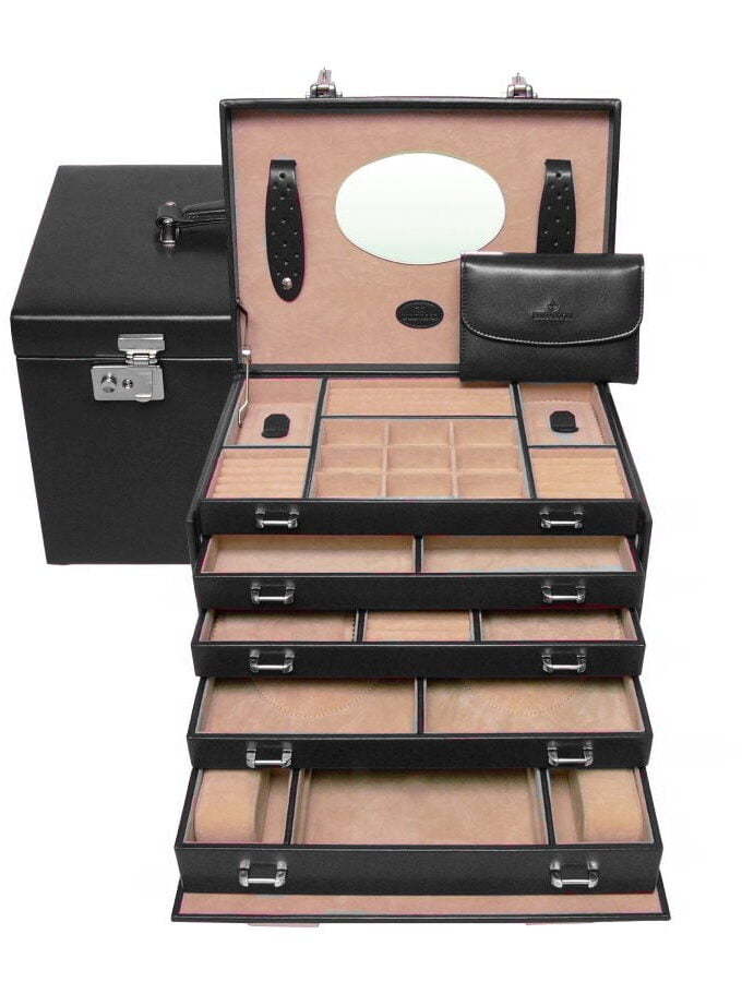 Bijouxdoos Windrose vele vakken zwart